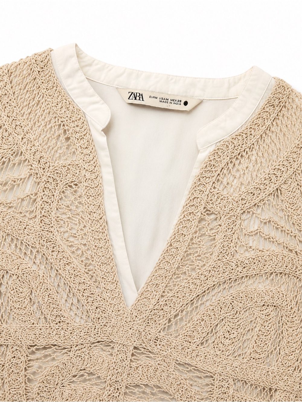ZARA White Crochet Overlay Mini Dress Side Tie Boho Size M